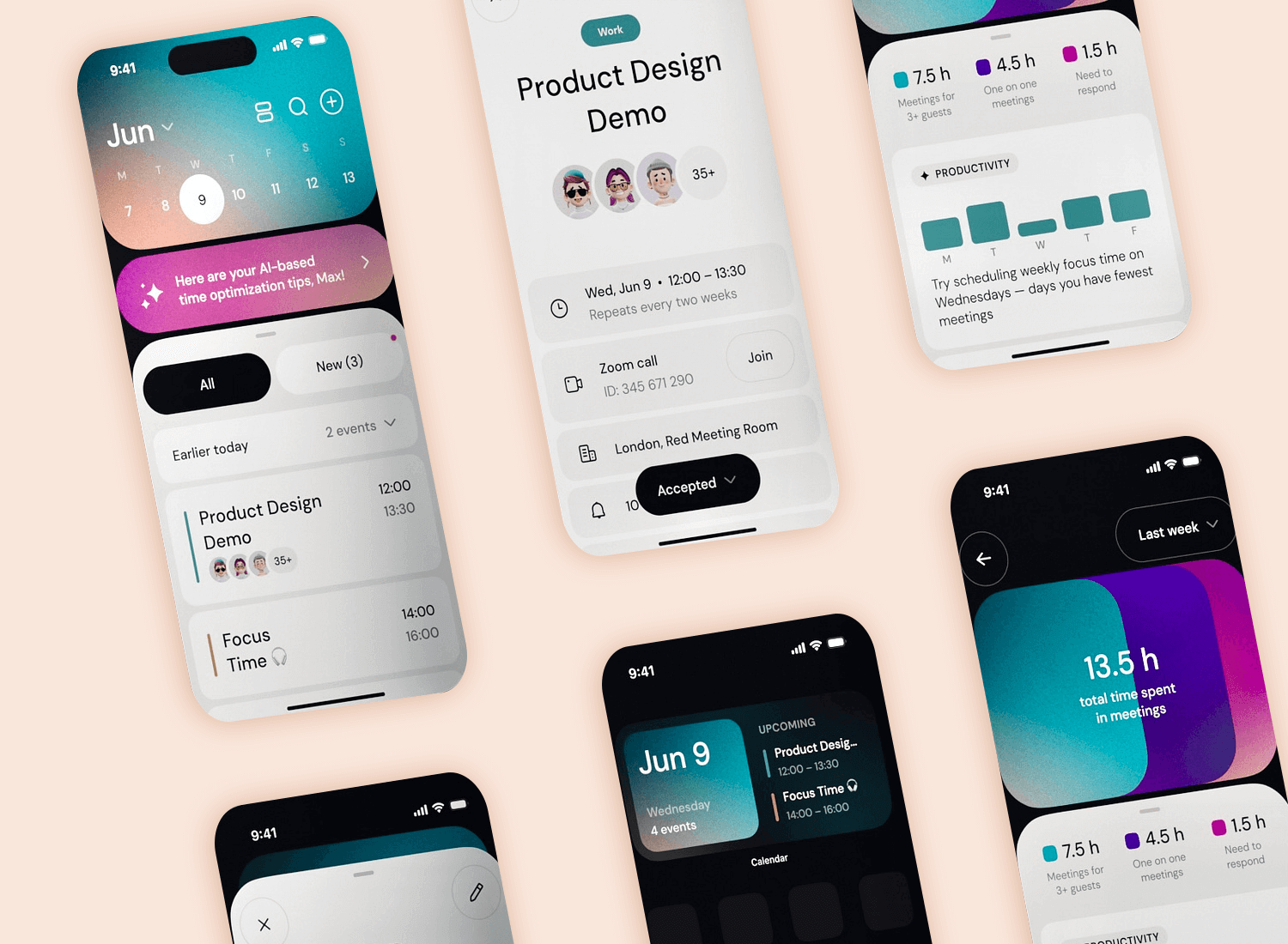 Modern calendar app design concept showcasing event scheduling, productivity tracking, and time management features.