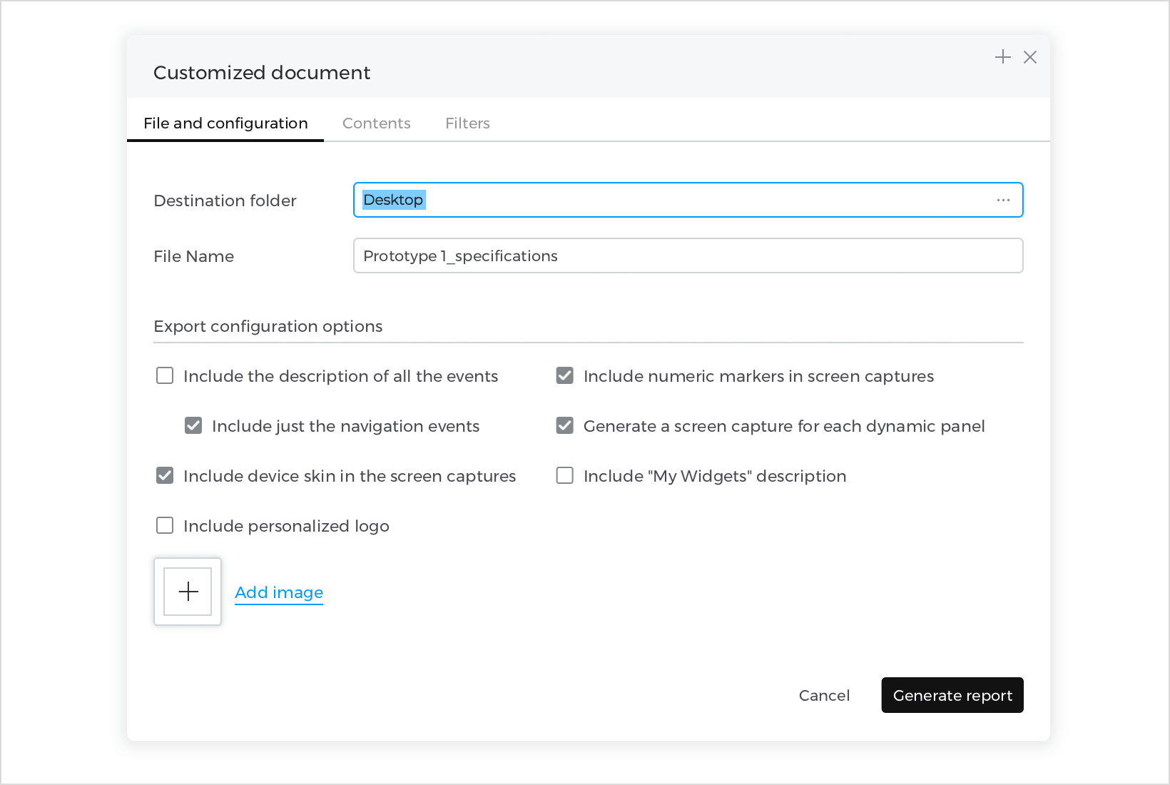 customized document dialog