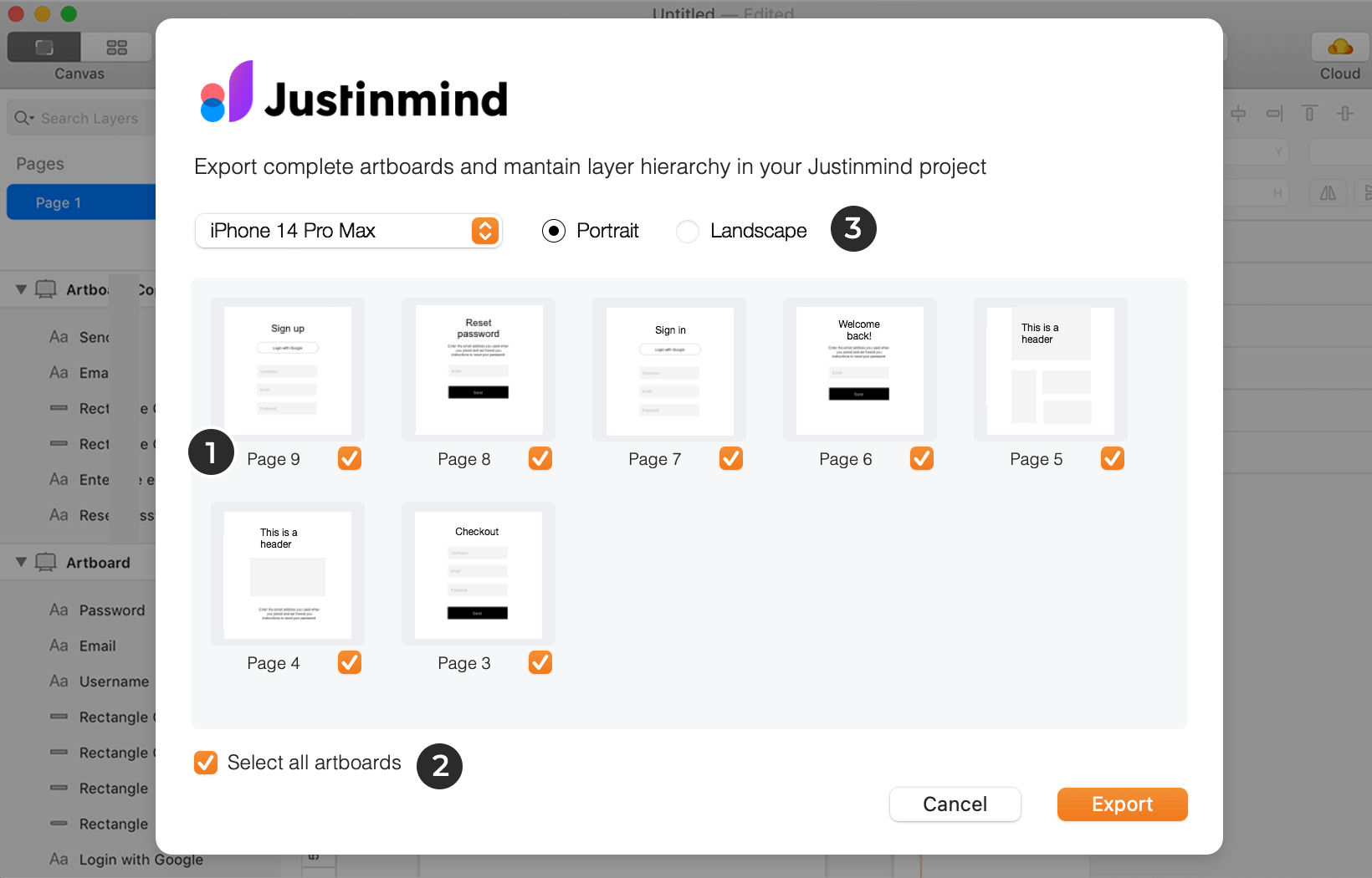 export artboards layers dialog