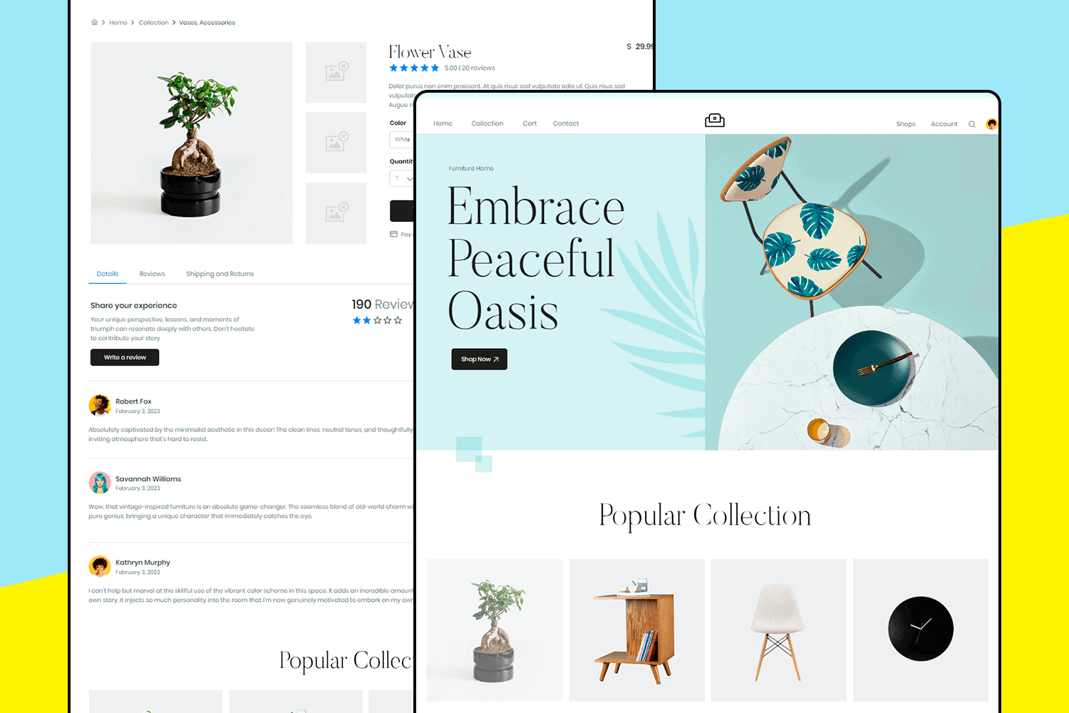 UI design example featuring a sleek furniture webshop layout with a clean and inviting interface