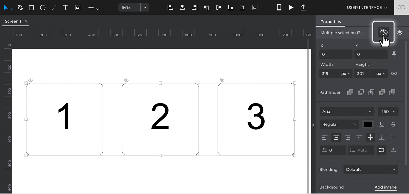 Hide the rectangles in the Properties palette