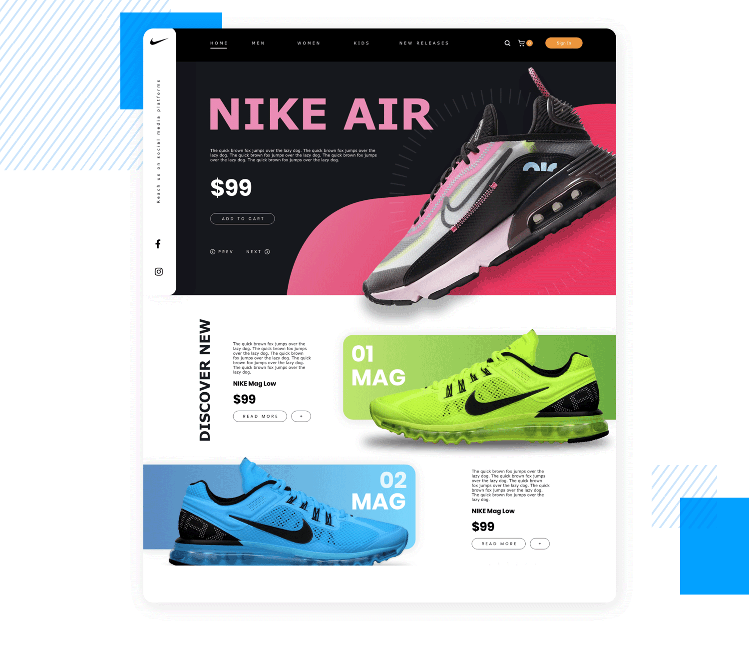 Example of a high fidelity prototype of a sportswear website