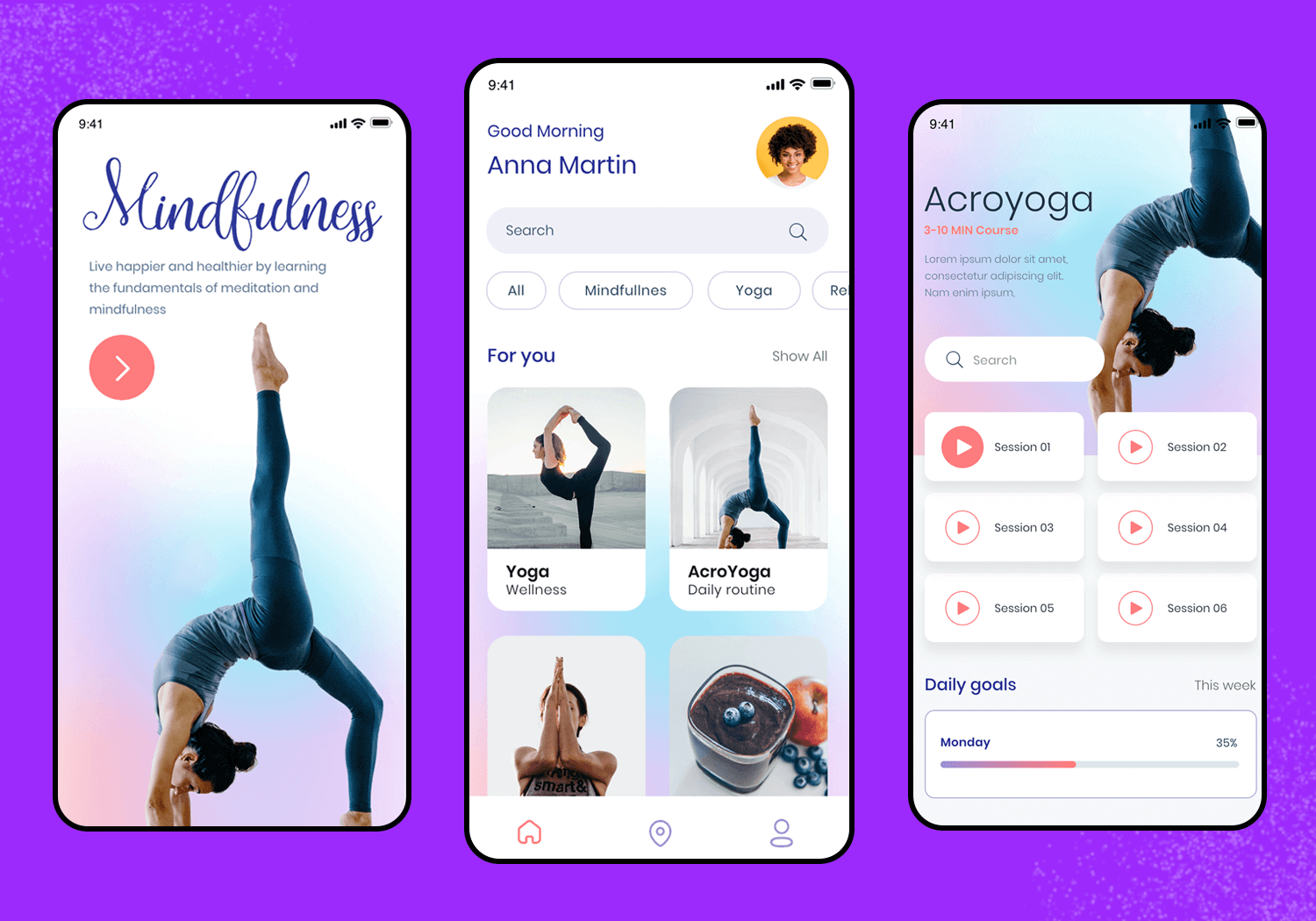 meditation app template by justinmind