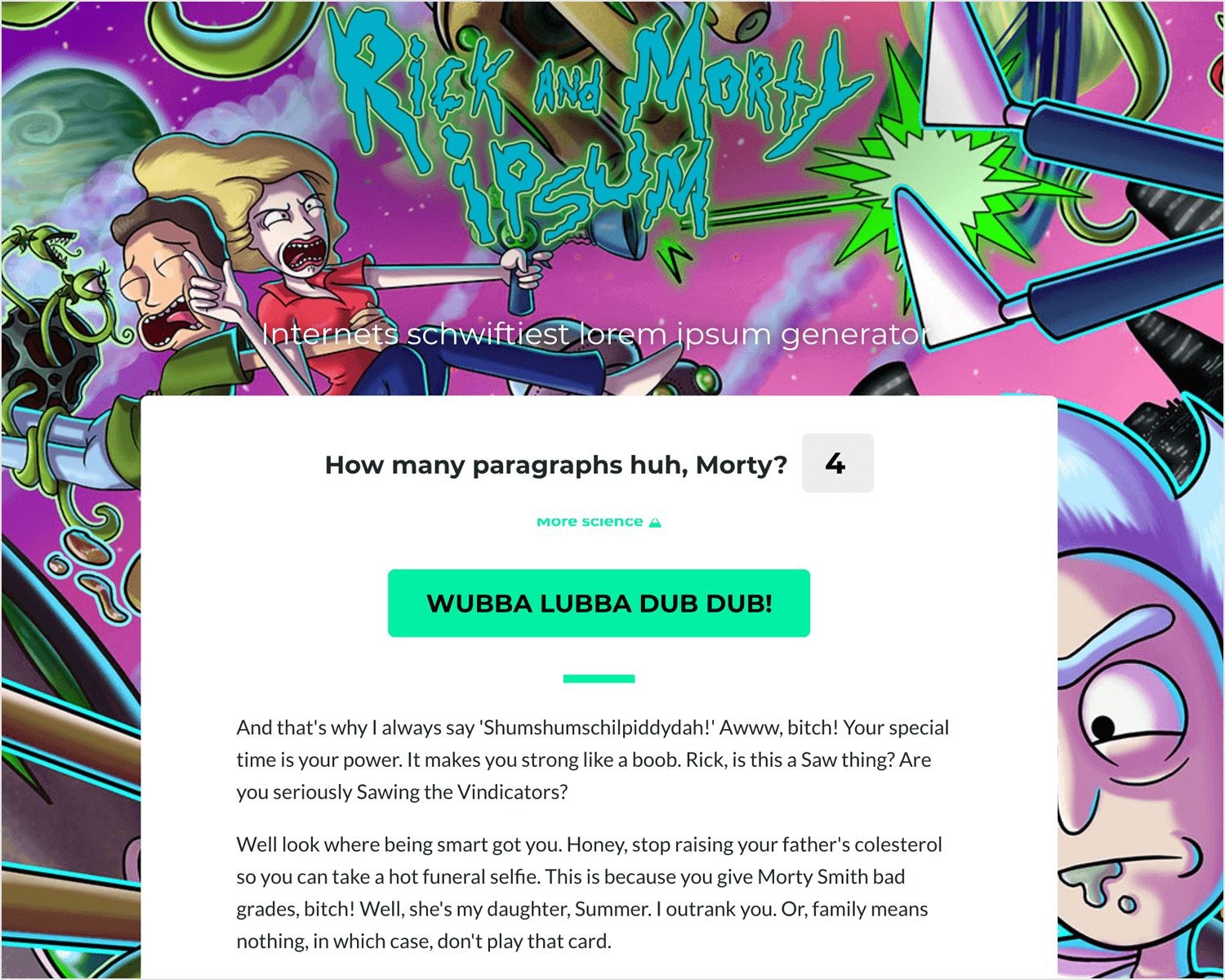 lorem ipsum alternatives - rick and morty hilarious ipsum