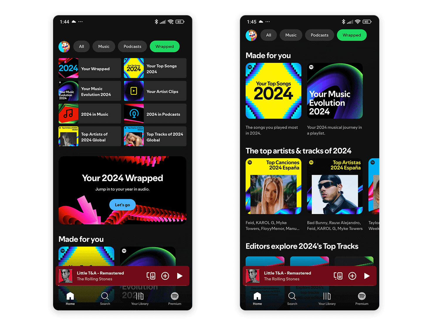 Spotify Wrapped 2024 interface showing personalized playlists and top tracks using progressive disclosure