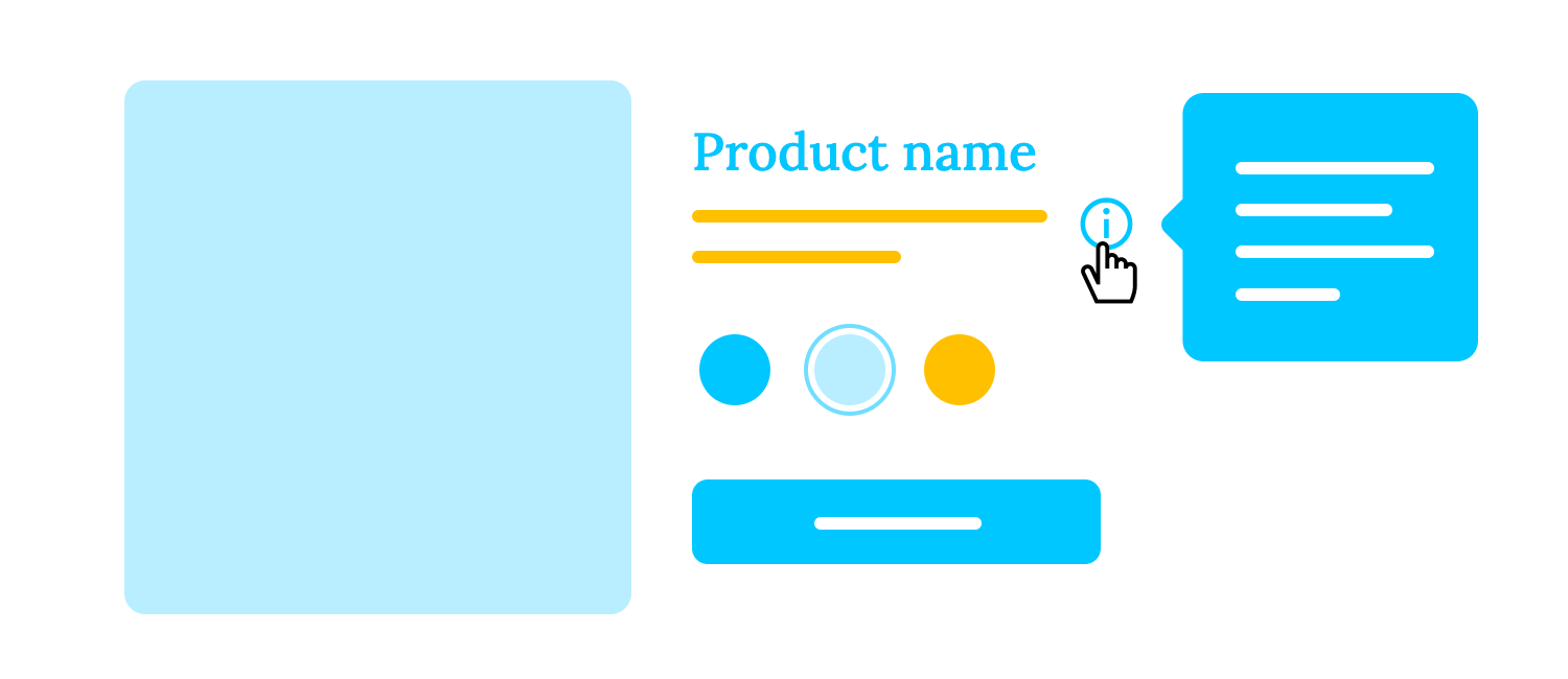 Product page UI with tooltips revealing additional details on hover or click