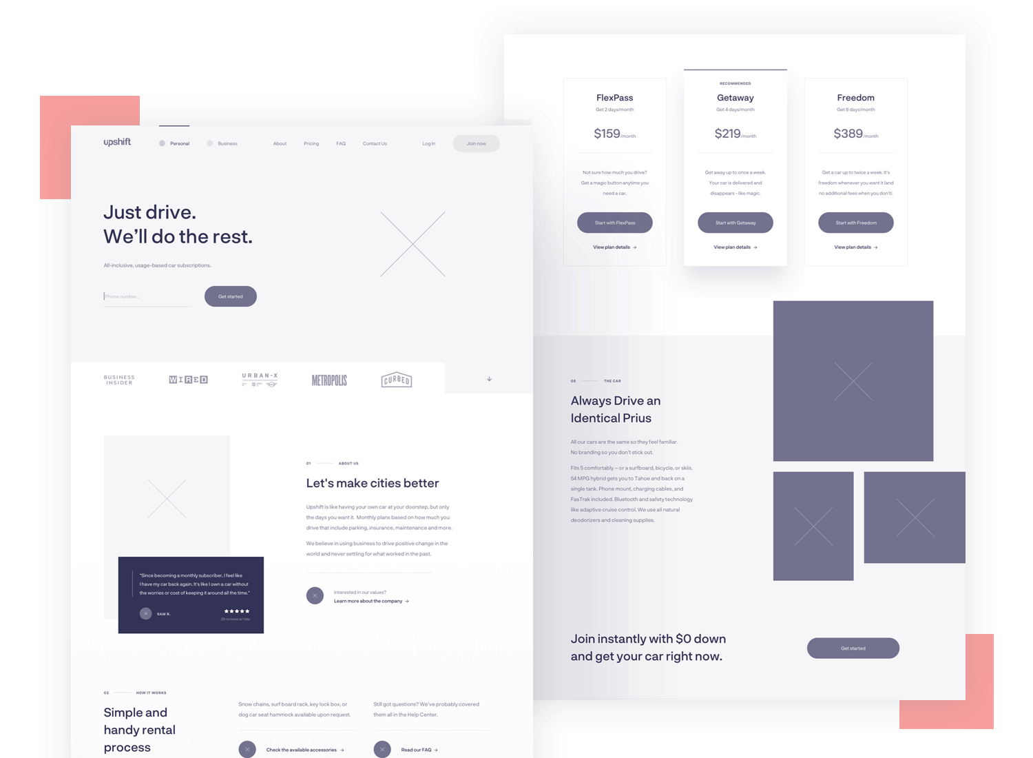 website wireframe for upshift