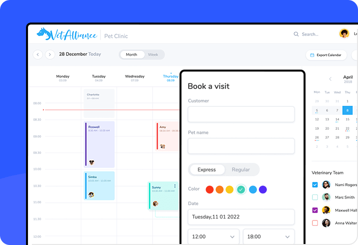 template for web app for scheduling vet visits